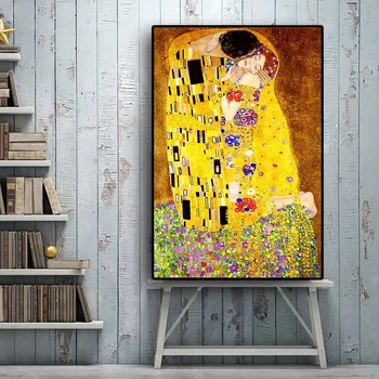 Gustava Klimta Skūpsts Reprodukcijas Attēls Eļļas Glezna uz Audekla Mākslas Skandināvijas Plakāti un Izdrukas Sienas Attēlu Dzīvojamā Istaba Attēls 2