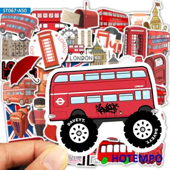 50gab Red Londonas Kultūras Piemineklis Ceļojumu Stila Multiplikācijas filmu Decal Uzlīmes, Iepakojums Bērniem DIY Kancelejas Tālrunis Klēpjdatoru Bagāžas Uzlīme Attēls 2