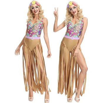 Sieviešu pušķi hipiju tērpi pieaugušo 60s, 70s-retro feelin groovy diskotēka bārs dziedātājs karnevāla kleita halovīni puse cosplay apģērbi Attēls 2