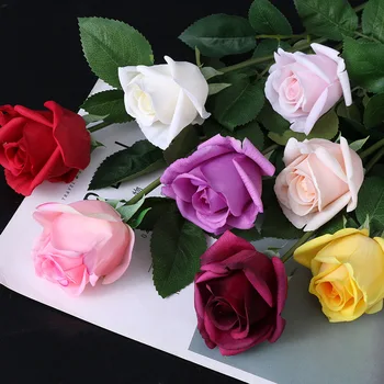 Mākslīgā Touch Mitrinošs Lateksa Rose Puķu Kāzu Mājas Apdare Valentīna Diena Dāvanu DIY Ziedi Vienošanās Piederumi Attēls 2