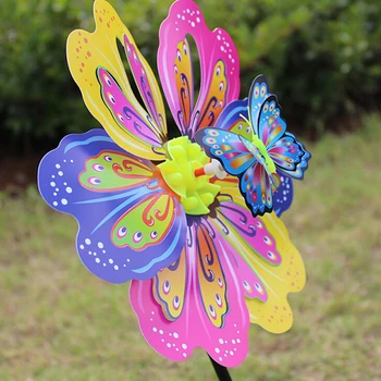 Butterfly Ziedu Dzirnavas Krāsains Vēja Ripu Dārza Pagalmā Apdare Bērniem Rotaļlietas Attēls 2
