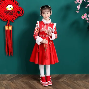 1-12T Meitene Jaunajā Gadā Grupa Kostīmu Ziemas Pusaudžu Kleita No Tang Dinastijas Bērniem, Izšūti Vilnas Ķīniešu Stila Tang Uzvalks Attēls 2