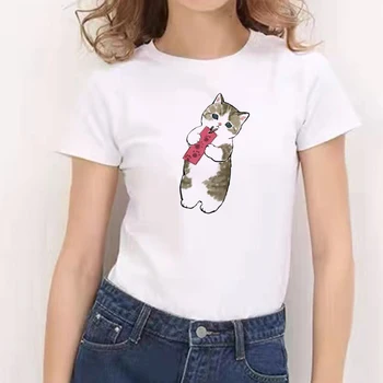 Grafikas 90s Rock Top Lakrosa Sieviešu Jauki Kaķis Vintage T-krekls Modes O Kakla Tshirt Sieviešu T Krekls Sieviete Harajuku Attēls 2