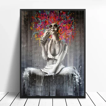 Ielu Grafiti Banksy Gleznas Audekls Mākslas Plakāti un Izdrukas Abstrakta Sieviete Sienas Attēlu, viesistaba, Mājas Apdare Plakāts Attēls 2