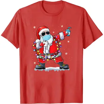 Sociālā Distancēšanās Ziemassvētku Vecītis, Modelis T Krekls Funny Ziemassvētku T Krekls Gadījuma Ziemassvētki Krāsainas Lampas Īsām Piedurknēm Tee Attēls 2