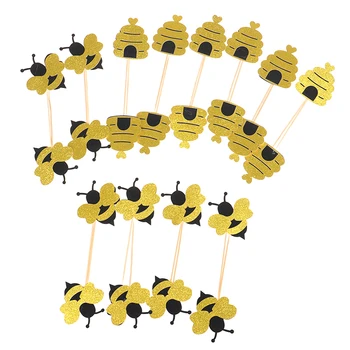 12pcs Gudrs Bišu Formas Cupcake Papīra, Kūka Topper Dzimšanas dienas svinības Kūka, medus Bišu, Augļu Cērtes Deserts Dekoratīvie Piederumi Attēls 2