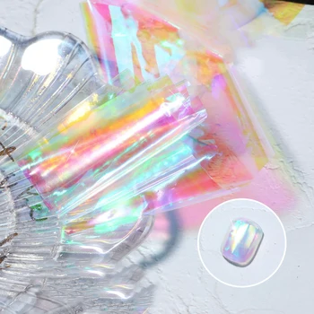 Aurora Nail Art Stikla Folijas Pārklājumu DIY Spīdīgu Nagu Dizains Folijas Papīra Ice Cube Manikīrs DecorationMirror Mirdzēt Decal Pārneses Papīrs Attēls 2