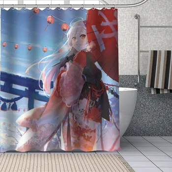 Pasūtījuma Anime Meitene Dušas Aizkari Ūdensnecaurlaidīga Auduma, Auduma Apdare Vannas Istaba Piegādes Mazgājams Vannas Istabas Aizkaru Attēls 2