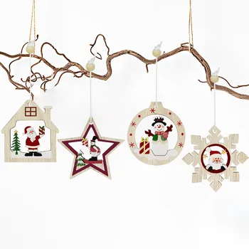12Pcs Santa Claus, Sniegavīrs Kulons Ziemassvētku Rotājumi Kokā Karājas Koka Ornaments Jaunā Gada Dāvanas Santa Claus, Sniegavīrs Dekors Attēls 2