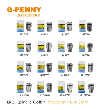 G-PENNY Mašīnas Vārpstas Collet ER20 Precizitāti 0.015 Collet 1-13mm,1/4,1/8,1/2mm Collet par CNC virpas, Frēzēšanas instrumentu un vārpstu Attēls 2