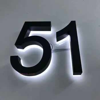 Pasūtījuma āra 3d led gaismas izgaismots nerūsējošā tērauda adrese numuru izgaismotu māju numuri Attēls 2