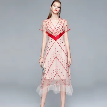 Sieviešu Skrejceļa Dizainers Luksusa Izšuvumi Acs Kleita Ir 2021. Augstas Kvalitātes Elegantu V-Kakla Puse Kleita Drēbes Femme Vestidos Attēls 2