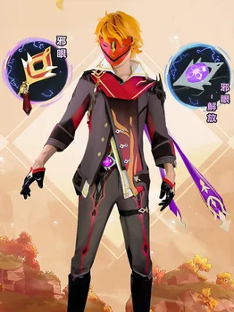 Spēle Genshin Ietekmes Dēmons Pērkons Karalis Tartaglia Cosplay Kostīmu Vīriešu Kaujas Tērps Puse Apģērbs Masku Halloween Karnevāla Tērpi Attēls 2