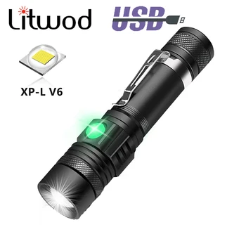Ultra Bright LED kabatas Lukturītis Ar LED lampas, krelles Ūdensizturīgs Lāpu Zoomable 5 apgaismojuma režīmi Multi-funkciju, USB uzlāde, Kempings Attēls 2
